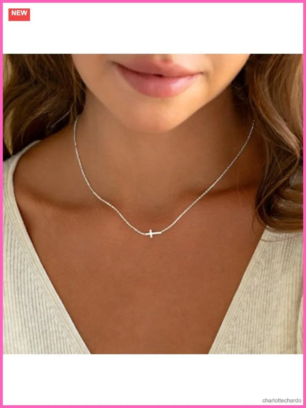 Dainty Silver Cross Necklace Women Sterling Silver Plated Choker